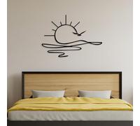 Sleepy Owl Sunset Sunrise Metal Wall Art, Sun, Sea and Seagull Wall Sign, Minimalist Sun Sparkle Wall Art, Sunshine Wall Sign, Housewarming Gift, Gift for Her