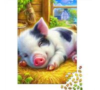Sleepy Piglet on Hay Jigsaw Puzzles Puzzle for Adults Kids. 1000 Pieces Whimsical Challenge Toy Educational Game Home Decoration for Educational Games Gifts 52x38cm/1000pcs