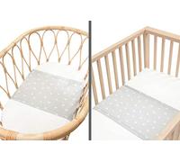 SLEEPY SILK - 25 Momme Mulberry Silk Sleeve, Set of 2 (1x Bassinet and 1x Cot) - Dove Grey Crosses | No More Baby Bald Spots or Newborn Hair Loss | Hypoallergenic and Perfect for Sensitive Skin