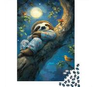 Sleepy Sloth in Pajamas Night Forest Full Moon 1000 Piece Jigsaw Puzzle Paper for Adults Relaxation Home Decor Family Activity Gift 70x50cm/1000pcs