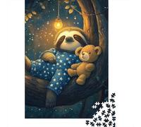 Sleepy Sloth on Tree 1000 Piece Jigsaw Puzzle Paper for Adults Cozy Night Scene Jigsaw Puzzle for Family Stress Relief Home Decor Gift 38x26cm/1000pcs