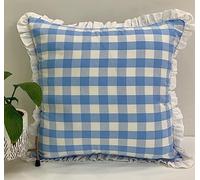 Sleepy Threads Cushion Cover Light Blue Checkered Pattern Set of 5 Throw with Frills-Ruffles for Sofa,Living Room,Bedroom, Deewan,Couch, 16x16 inch/40x40 cm