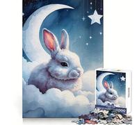 Sleepy White Rabbit on Clouds Watercolor 1000 Piece Jigsaw Puzzle for Teenagers Recall Upgrade Calm Mind Clear Cut Art Collectible 50x75cm