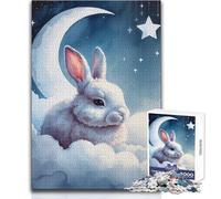 Sleepy White Rabbit on Clouds Watercolor 1000 Piece Jigsaw Puzzles for Adults Interactive Cognitive Skill Game Unique Memorable Present Idea Size 50x75cm