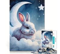 Sleepy White Rabbit on Clouds Watercolor for Adults 1000 Piece Puzzle Mind Exercise Toy Gentle Leisure Design Assembly Seasonal Gift 38x52cm