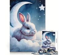 Sleepy White Rabbit on Clouds Watercolor for Adults 1000 Piece Puzzle Mind Exercise Toy Gentle Leisure Design Assembly Seasonal Gift 38x52cm