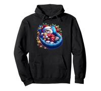 Sleepy Winter Cat In Xmas Kitten Bed With Christmas Lights Pullover Hoodie