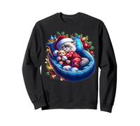 Sleepy Winter Cat In Xmas Kitten Bed With Christmas Lights Sweatshirt