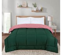 SleepyNights 13.5 Box Stitching Reversible Coverless Polycotton Duvet Bottle Green And Dusty Pink Double