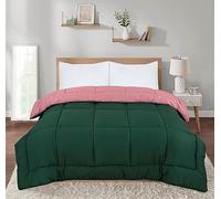 SleepyNights 13.5 tog Box Stitching Reversible Coverless Polycotton Duvet - Bottle Green and Dusty Pink - King