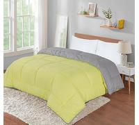SleepyNights 13.5 tog Box Stitching Reversible Coverless Polycotton Duvet - Lemon and Grey - King