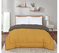 SleepyNights 13.5 tog Box Stitching Reversible Coverless Polycotton Duvet - Mustard and Grey - Double