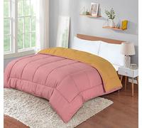 SleepyNights 13.5 tog Box Stitching Reversible Coverless Polycotton Duvet - Mustard and Pink - Double