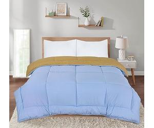 SleepyNights 13.5 tog Box Stitching Reversible Coverless Polycotton Duvet - Sand and Sky Blue - Double