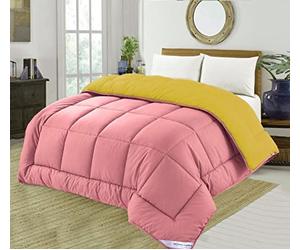 SleepyNights 7.5 tog Box Stitching Reversible Coverless Summer Cool Duvet - Mustard and Pink - Single
