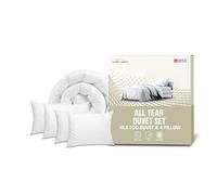 SleepyNights Super King Duvet 10.5 Tog Poly Cotton Quilt with 4 Bounce Back Pillows, Anti-Allergy All Seasons Bedding Set, Hollowfibre Filling, Machine Washable, Made in UK (260x220cm)