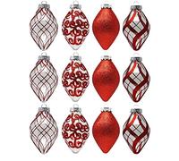 SLEETLY 12pk Christmas Tear Drop Finial Hanging Pendant Baubles for Tree Holiday Xmas Christmas Decorations, Long 4 inch Big Shatterpoof Plastic Ornaments, Red