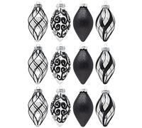 SLEETLY 12pk Christmas Tear Drop Finial Hanging Pendant Baubles for Tree Holiday Xmas Christmas Decorations, Long 4 inch Big Shatterpoof Plastic Ornaments, Black