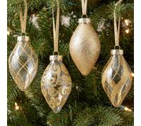 SLEETLY 12pk Christmas Tear Drop Finial Hanging Pendant Baubles for Tree Holiday Xmas Christmas Decorations, Long 4 inch Big Shatterpoof Plastic Ornaments, Gold