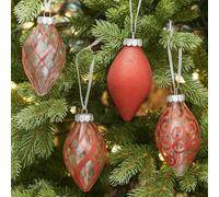 SLEETLY 12pk Christmas Tear Drop Finial Hanging Pendant Baubles for Tree Holiday Xmas Christmas Decorations, Long 4 inch Big Shatterpoof Plastic Ornaments, Red