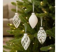 SLEETLY 12pk Christmas Tear Drop Finial Hanging Pendant Baubles for Tree Holiday Xmas Christmas Decorations, Long 4 inch Big Shatterpoof Plastic Ornaments, White