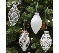 SLEETLY 12pk Christmas Tear Drop Finial Hanging Pendant Baubles for Tree Holiday Xmas Christmas Decorations, Long 4 inch Big Shatterpoof Plastic Ornaments, White