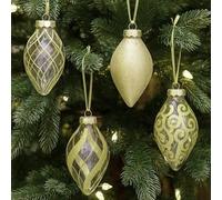 SLEETLY 12pk Christmas Tear Drop Finial Hanging Pendant Baubles for Tree Holiday Xmas Christmas Decorations, Long 4 inch Big Shatterpoof Plastic Ornaments, Gold