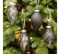 SLEETLY 12pk Christmas Tear Drop Finial Hanging Pendant Baubles for Tree Holiday Xmas Christmas Decorations, Long 4 inch Big Shatterpoof Plastic Ornaments, Black