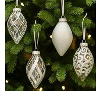 SLEETLY 12pk Christmas Tear Drop Finial Hanging Pendant Baubles for Tree Holiday Xmas Christmas Decorations, Long 4 inch Big Shatterpoof Plastic Ornaments, Silver