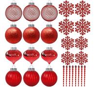 SLEETLY 28pk Bauble Red Ornaments for Christmas Tree Holiday Xmas Decorations, Shatterproof Plastic 3.15 Baubles, Icicles and Snowflakes