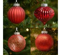 SLEETLY 28pk Bauble Red Ornaments for Christmas Tree Holiday Xmas Decorations, Shatterproof Plastic 3.15 Baubles, Icicles and Snowflakes