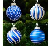 SLEETLY 28pk Blue Silver Christmas Baubles for Tree Decorations - Holiday Xmas Shatterproof Plastic Ball Ornaments, Icicles and Snowflakes Set
