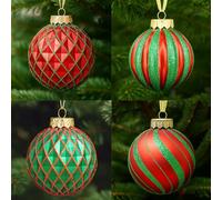 SLEETLY 28pk Red and Green Christmas Baubles for Tree Decorations - Holiday Xmas Shatterproof Plastic Ball Ornaments, Icicles and Snowflakes Set