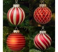 SLEETLY 28pk Red Gold Christmas Baubles for Tree Decorations - Holiday Xmas Shatterproof Plastic Ball Ornaments, Icicles and Snowflakes Set