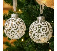 SLEETLY 28pk White Swirl Transparent Clear Bauble Ornaments for Farmhouse Christmas Tree Holiday Xmas Decorations - Large Shatterproof Plastic 80mm Baubles, Icicles and Snowflakes