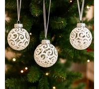 SLEETLY 30pk White Swirl Transparent Clear Baubles for Farmhouse Christmas Tree Holiday Xmas Decorations - Shatterpoof Plastic 60mm Glitter Snowballs and 80mm Snowflake Ornaments
