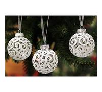 SLEETLY 30pk White Swirl Transparent Clear Baubles for Farmhouse Christmas Tree Holiday Xmas Decorations - Shatterpoof Plastic 60mm Glitter Snowballs and 80mm Snowflake Ornaments
