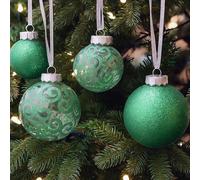 SLEETLY 32pk Christmas Baubles for Tree Holiday Xmas Decorations, Shatterproof Plastic Inch Glitter Bauble Ornaments, Icicles and Snowflakes Set, Green (DEFECTIVE UNITS)