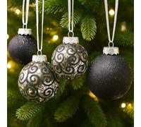 SLEETLY 32pk Christmas Baubles for Tree Holiday Xmas Decorations, Shatterproof Plastic Inch Glitter Bauble Ornaments, Icicles and Snowflakes Set, Black (DEFECTIVE UNITS)