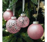 SLEETLY 32pk Christmas Baubles for Tree Holiday Xmas Decorations, Shatterproof Plastic Inch Glitter Bauble Ornaments, Icicles and Snowflakes Set, Pink (DEFECTIVE UNITS)