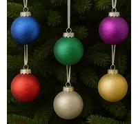 SLEETLY Assorted Color Baubles for Farmhouse Tree Holiday Xmas Decorations for Christmas, Shatterproof Plastic 3.15 Inch Glitter Snow Balls, Ornament Set of 12