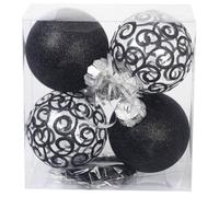 SLEETLY Big Black Bauble Ornaments for Farmhouse Christmas Tree Holiday Xmas Decorations - Extra Large Shatterproof Plastic 120mm Baubles and Snowflakes, Set of 8