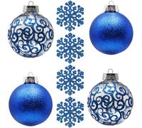 SLEETLY Big Blue Bauble Ornaments for Farmhouse Christmas Tree Holiday Xmas Decorations - Extra Large Shatterproof Plastic 120mm Baubles and Snowflakes, Set of 8