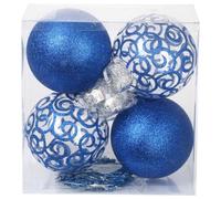 SLEETLY Big Blue Bauble Ornaments for Farmhouse Christmas Tree Holiday Xmas Decorations - Extra Large Shatterproof Plastic 120mm Baubles and Snowflakes, Set of 8