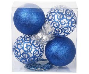 SLEETLY Big Blue Bauble Ornaments for Farmhouse Christmas Tree Holiday Xmas Decorations - Extra Large Shatterproof Plastic 120mm Baubles and Snowflakes, Set of 8
