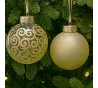 SLEETLY Big Gold Bauble Ornaments for Farmhouse Christmas Tree Holiday Xmas Decorations - Extra Large Shatterproof Plastic 120mm Baubles and Snowflakes, Set of 8