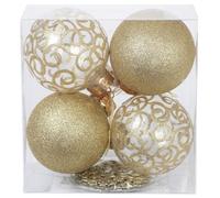 SLEETLY Big Gold Bauble Ornaments for Farmhouse Christmas Tree Holiday Xmas Decorations - Extra Large Shatterproof Plastic 120mm Baubles and Snowflakes, Set of 8