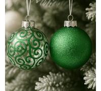 SLEETLY Big Green Bauble Ornaments for Farmhouse Christmas Tree Holiday Xmas Decorations - Extra Large Shatterproof Plastic 120mm Baubles and Snowflakes, Set of 8