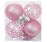 SLEETLY Big Pink Bauble Ornaments for Farmhouse Christmas Tree Holiday Xmas Decorations - Extra Large Shatterproof Plastic 120mm Baubles and Snowflakes, Set of 8