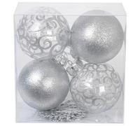 SLEETLY Big Silver Bauble Ornaments for Farmhouse Christmas Tree Holiday Xmas Decorations - Extra Large Shatterproof Plastic 120mm Baubles and Snowflakes, Set of 8